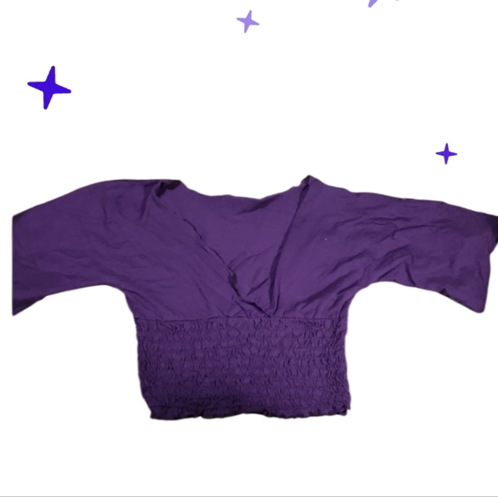 Vintage Jrs Med. Purple Stretch Waist Top 3/4 Sleeves